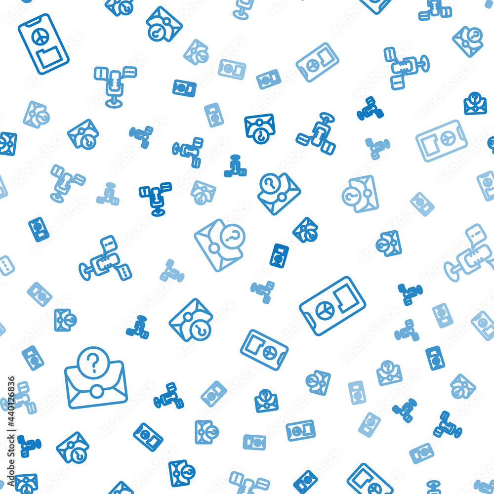Poster set line envelope with question mark, peace and freedom of speech on seamless pattern. vector