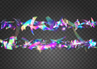 Falling Confetti. Party Carnaval Illustration. Kaleidoscope Effect. Shiny Prism. Light Sparkles. Holiday Art. Glamour Foil. Violet Laser Tinsel. Blue Falling Confetti