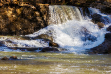 Close up of waterfall at Amis Mill Dam in Tennessee