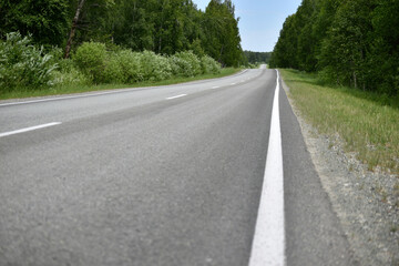 Fototapeta na wymiar High-speed asphalt highway in the forest during the day