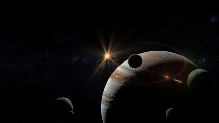 moons of jupiter, galilean moons planet jupiter retrograde, 3d illustration © SN