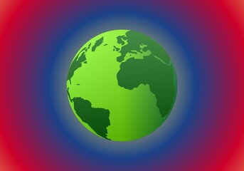 Calentamiento global del planeta Tierra. Planeta verde sobre fondo azul y rojo