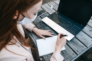 Outdoor work areas, workplace. Take office Outside, Work Moves Outdoors During Pandemic. Mobility,...