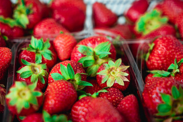 Red Strawberries. Juicy Ripe Strawberries. Summer Berries. The Concept Of Healthy Vegan Food. Close-up, Strawberry Rotation. Isolated Fresh Strawberries. Vegetarian Food. Depth of field