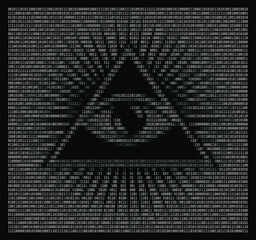 Eye of Providence Symbol. Computer black  screen coding. Vector illustration.