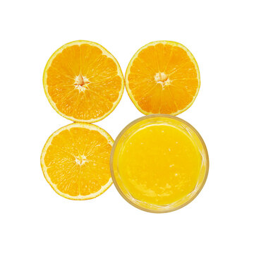 fresh orange juice and sliced orange wedges