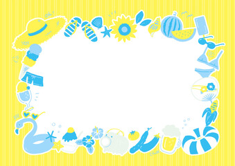 ポップな夏の手描きイラストフレーム【ブルー×イエロー】