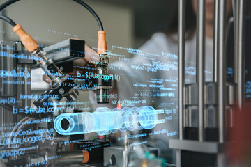 Female engineer testing quality of algorithms at industry