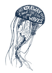 Hand drawn lettering in jellyfish silhouette © Marina Gorskaya