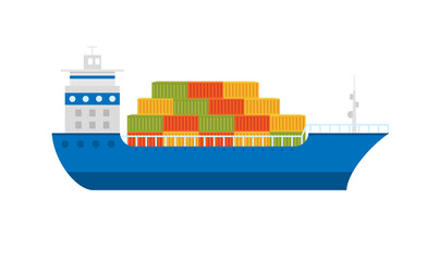 Color Icon Cargo Ship Maritime shipping. Sea transportation logistic.