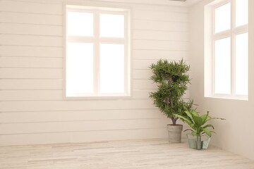 White empty room. Scandinavian interior design. 3D illustration