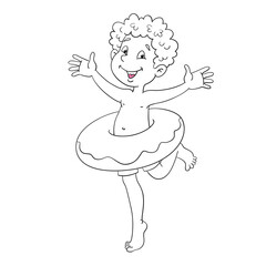 Little funny boy in a swimming circle. Black and white picture with pink accent. In cartoon style. Isolated on white background. For coloring book. Vector illustration.