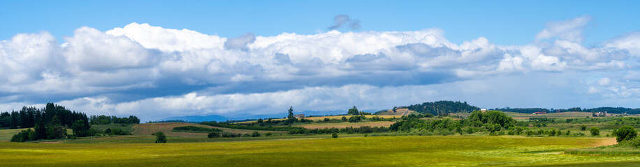 Fototapeta na wymiar A panorama image of farm land in the Wilamette valley near Dallas, Oregon