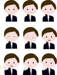 スーツで働く女性表情別9点セット