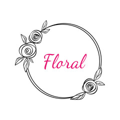Floral monogram in the form of a round frame on an isolated white background. Rose flower wreath. Silhouette for plotter cutting SVG format. Frame for decorating names at a wedding or celebration.
