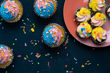Bright birthday cupcake with sprinkles