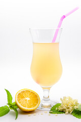 romanian socata, summer drink made of elderberry flower, honey or sugar and aromatic plants as lemongrass and mint