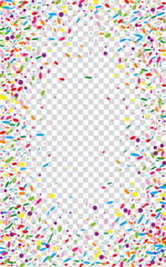Green Confetti Background Transparent Vector. Polka Falling Illustration. Festive Template. Rainbow Geometric Ribbon Frame. Orange Round.