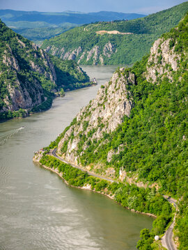 view of clisura dunarii or cazanele dunarii, from ciucaru mare peak, romania