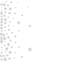 Fototapeta premium Grey Snow Background White Vector. Dot Transparent Card. Silver Snowflake Crystal. Luminous Fall Pattern.