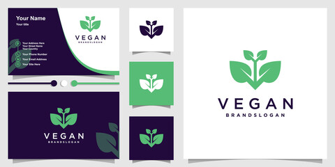 Vegan logo template with creative unique concept Premium Vector