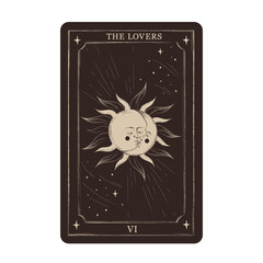 The Lovers. Magic occult tarot card in vintage style. Engraving vector illustration. Hand drawn witchcraft card isolated on white background 