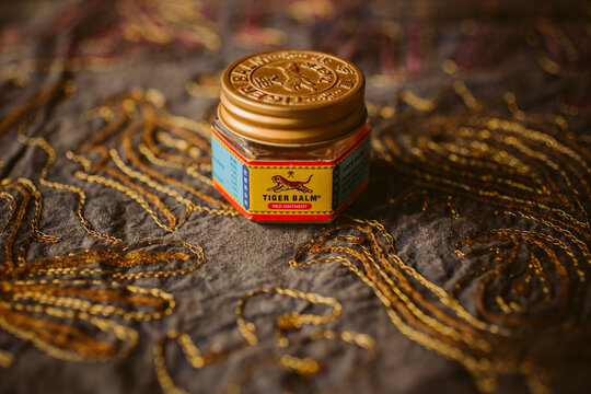 MADRID, SPAIN - Jun 14, 2021: Tiger balm, natural traditional ointment.