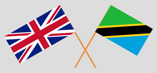 Crossed flags of the UK and Tanzania. Official colors. Correct proportion