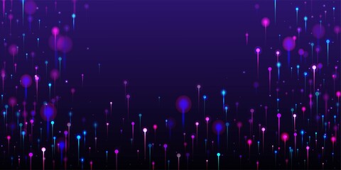Blue Pink Purple Abstract Wallpaper. Artificial Intelligence Big Data Internet Futuristic Background. Vivid Light Pins Elements. Network Scientific Banner. Social Science Fiber Optics Light Pins.
