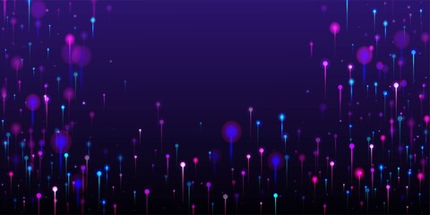 Blue Pink Purple Abstract Wallpaper. Artificial Intelligence Big Data Internet Futuristic Background. Vivid Light Pins Elements. Network Scientific Banner. Social Science Fiber Optics Light Pins.