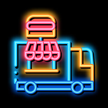 Fast Food Truck Neon Light Sign Vector. Glowing Bright Icon Fast Food Truck Sign. Transparent Symbol Illustration