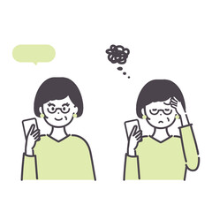 スマートフォンを使うシニア女性のイメージイラスト