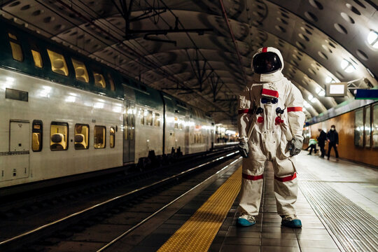 Male astronaut standing on platform