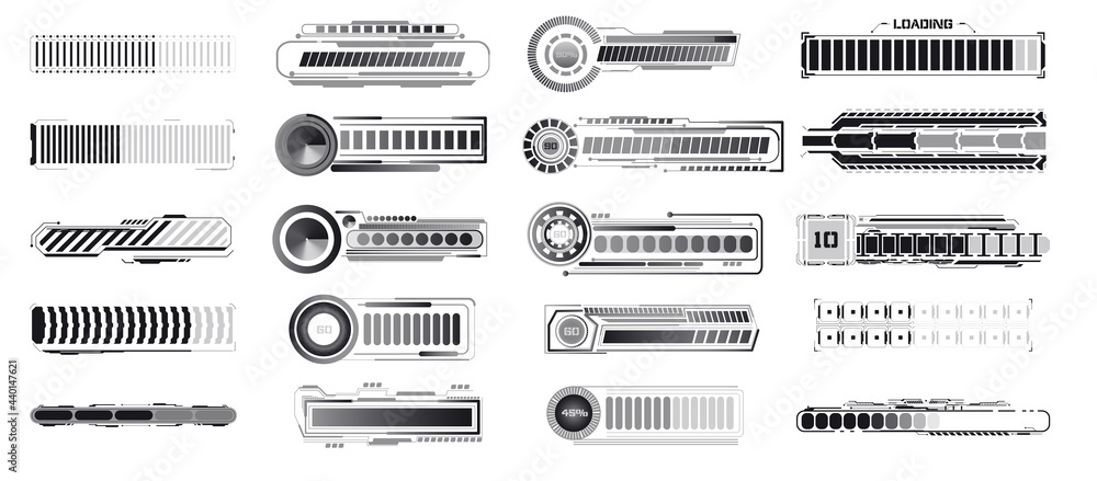 Poster futuristic loading elements. sci fi, ux, a modern futuristic user interface progress indicator. coll