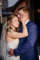 the gentle bride and groom. beautiful and romantic newlyweds. 