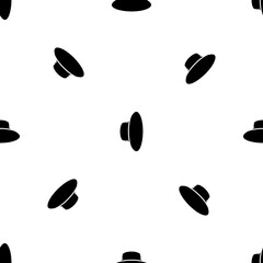 Seamless pattern of repeated black speaker symbols. Elements are evenly spaced and some are rotated. Vector illustration on white background