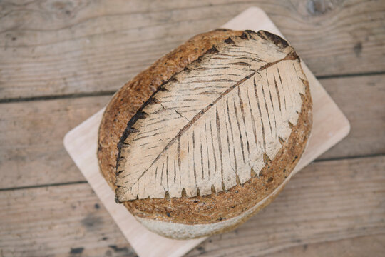 Designed baked bread on table