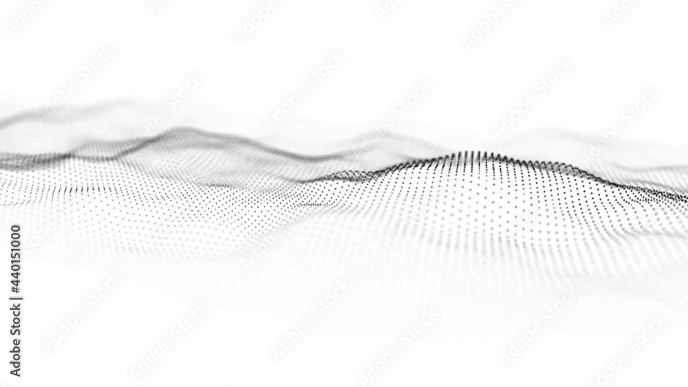Poster abstract wave with moving dots. flow of particles. cyber technology illustration. 3d rendering.