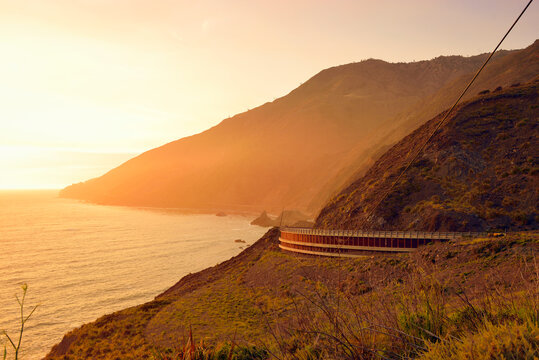 USA, California, Big Sur, Picturesque coastal landscape in sunset light