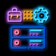 business case gear and cards neon light sign vector. Glowing bright icon business case gear and cards sign. transparent symbol illustration