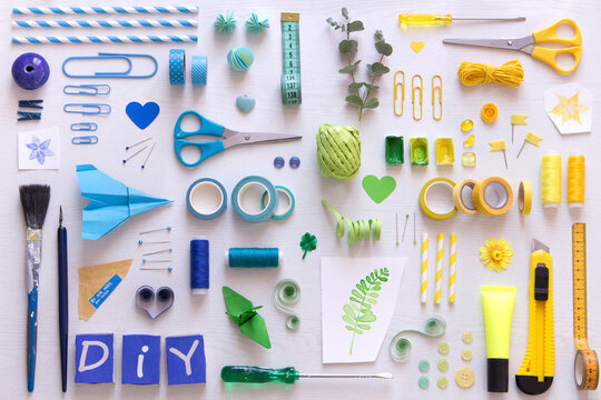 Arrangement of various DIY and sewing tools