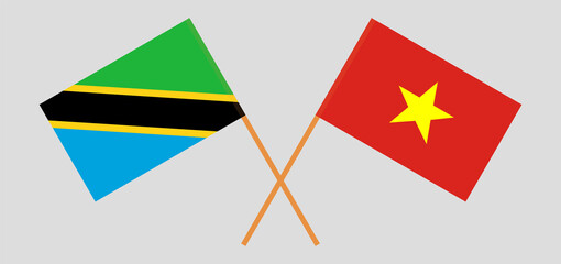 Crossed flags of Tanzania and Vietnam. Official colors. Correct proportion