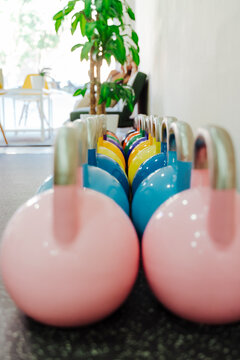 Colorful kettlebell in gym