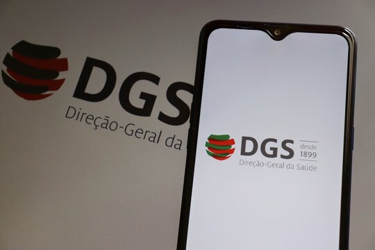 Bahia, Brazil - February 10, 2021. Dire&ccedil;&atilde;o-Geral da Sa&uacute;de (The Directorate-General of Health - DGS) logo on smartphone screen. Concept of Covid-19 in Portugal.