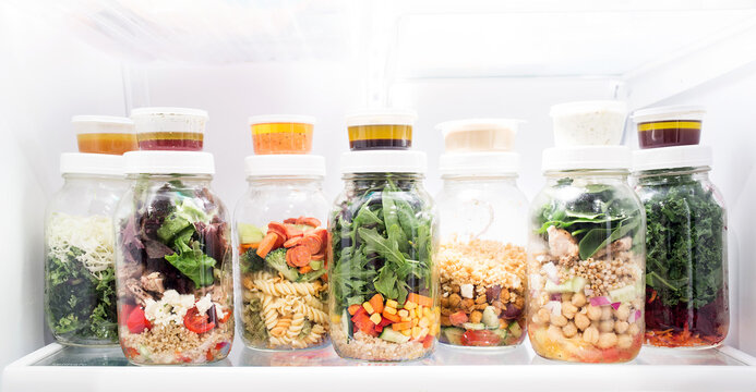 Weekly Meal Prep Salads Layered In Mason Jars