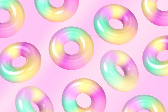 Three dimensional pattern of colorful doughnuts