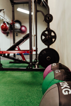 Weight training equipment in health club