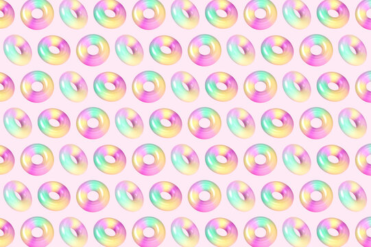 Three dimensional pattern of colorful doughnuts