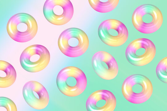 Three dimensional pattern of colorful doughnuts