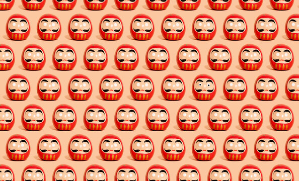 Pattern of rows of traditional Japanese&nbsp;Daruma&nbsp;dolls